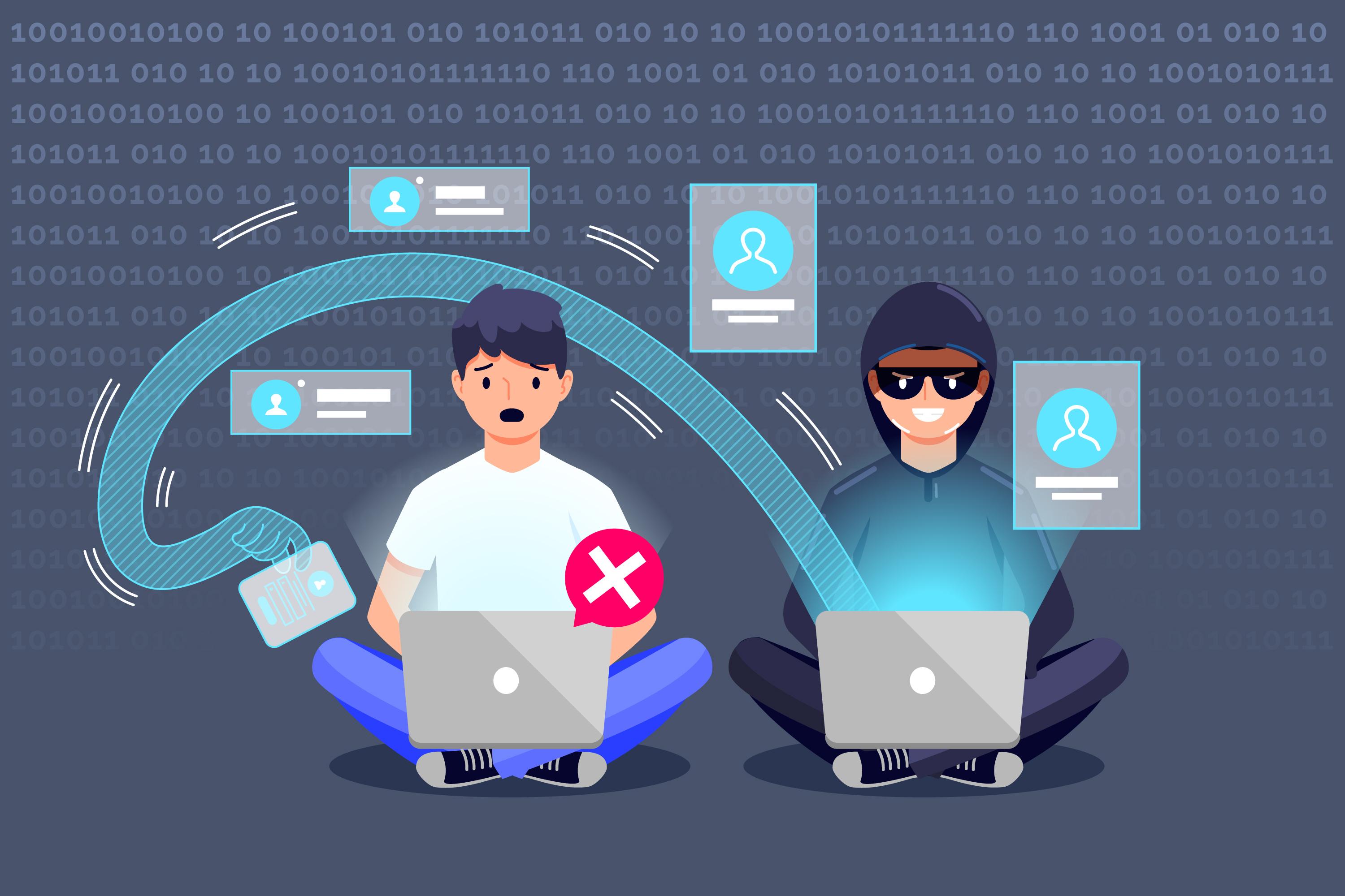 Representação gráfica de usuário e hacker em ilustração Ilustração de usuário e hacker em formato de desenho