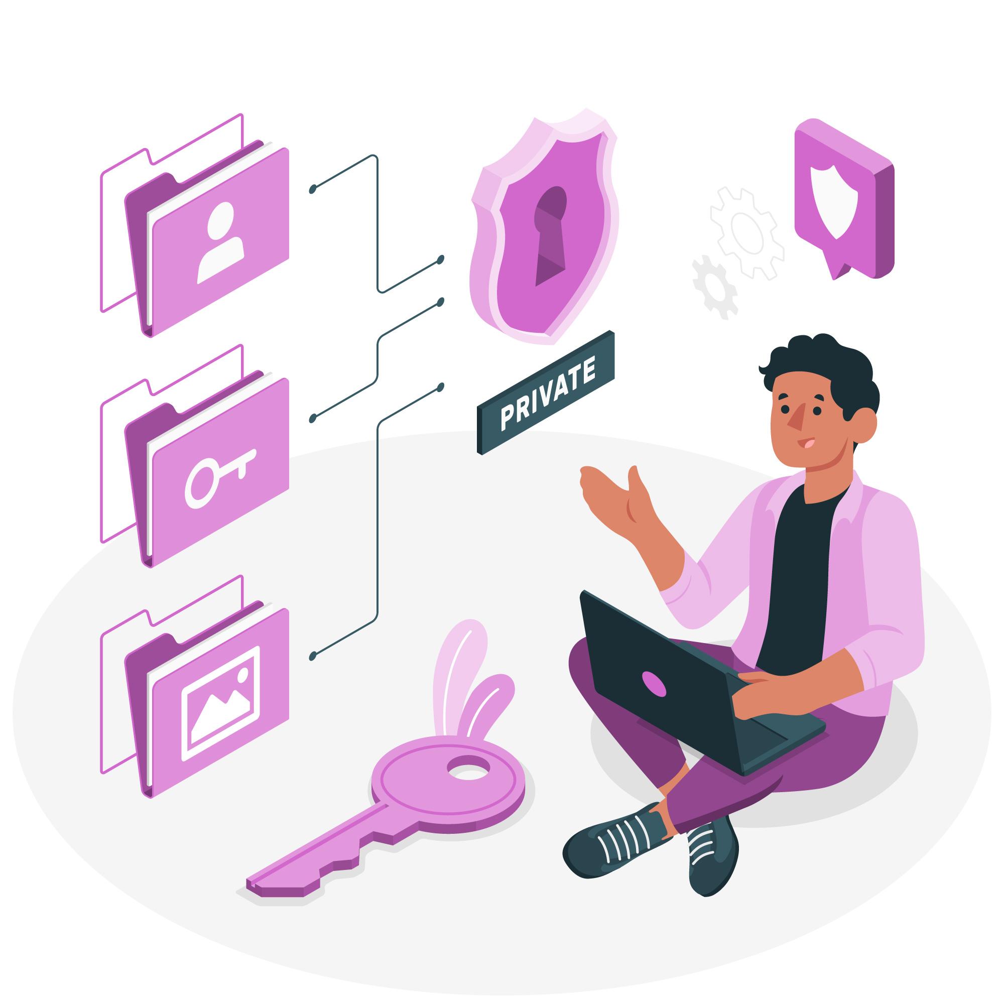 Ilustração de usuário e hacker em formato de desenho